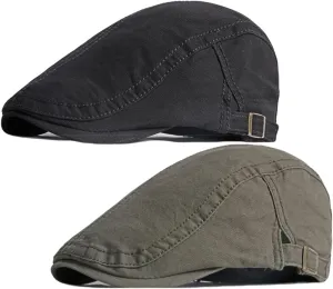2 Pack Men's Cotton Flat Cap Ivy Gatsby Newsboy Hat