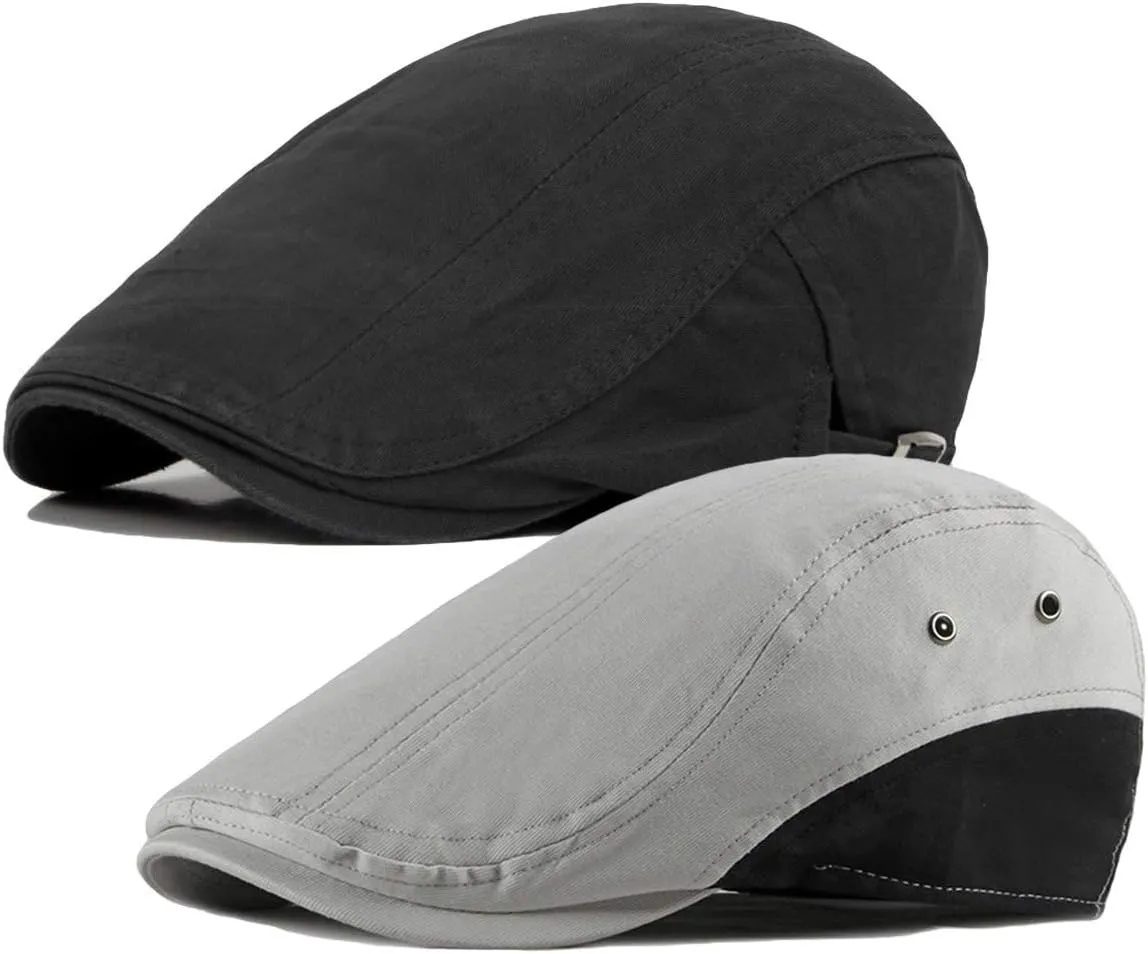2 Pack Men's Cotton Flat Cap Ivy Gatsby Newsboy Hat