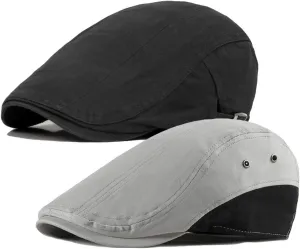 2 Pack Men's Cotton Flat Cap Ivy Gatsby Newsboy Hat