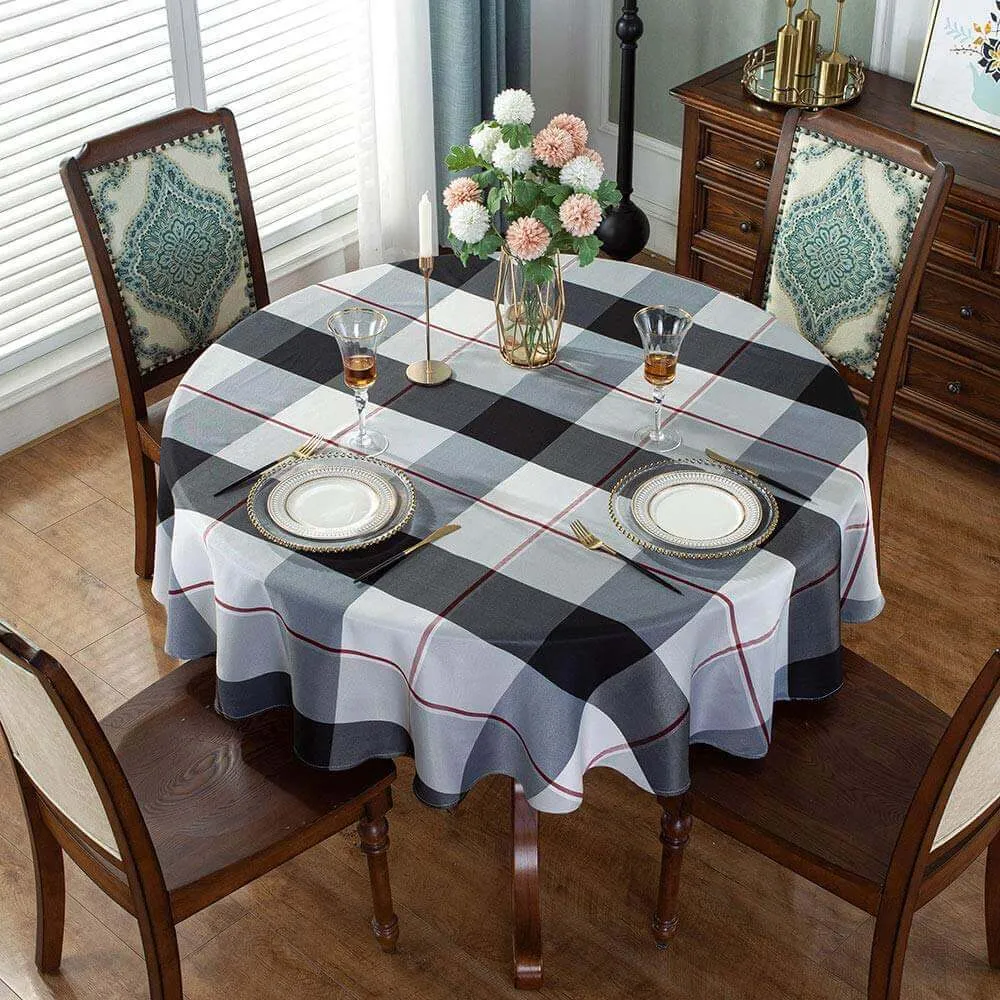 70"x70" Checkered Polyester Round Tablecloth