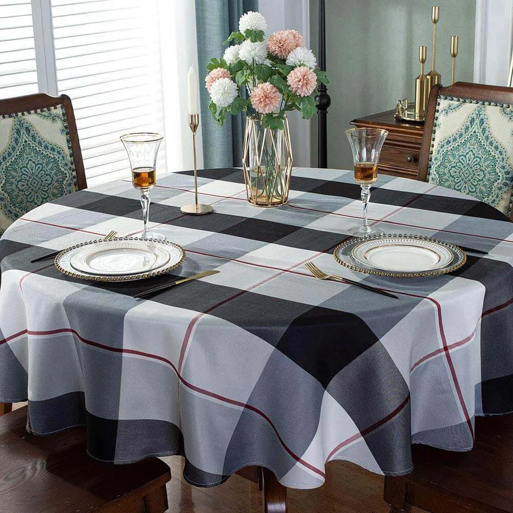 70"x70" Checkered Polyester Round Tablecloth