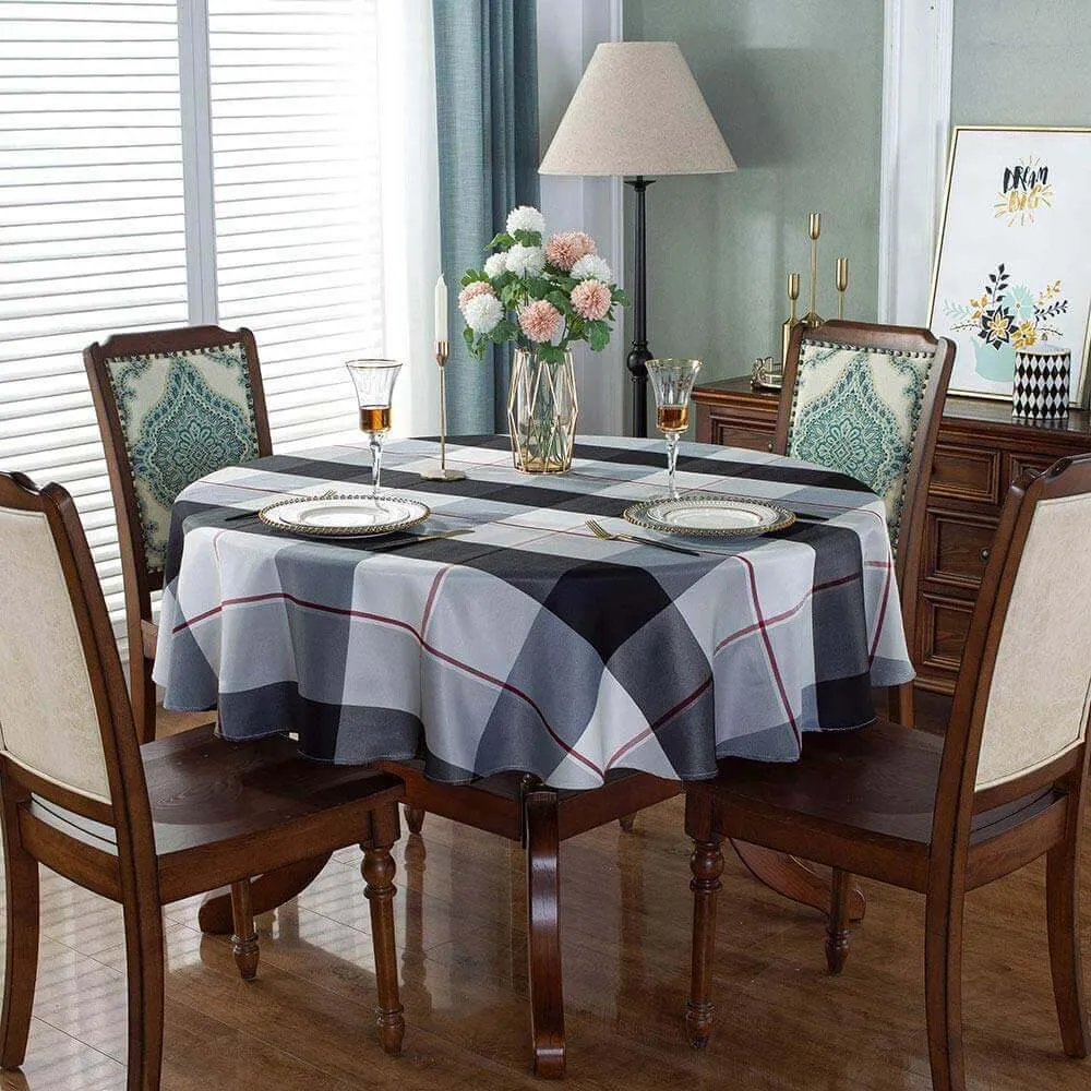 70"x70" Checkered Polyester Round Tablecloth