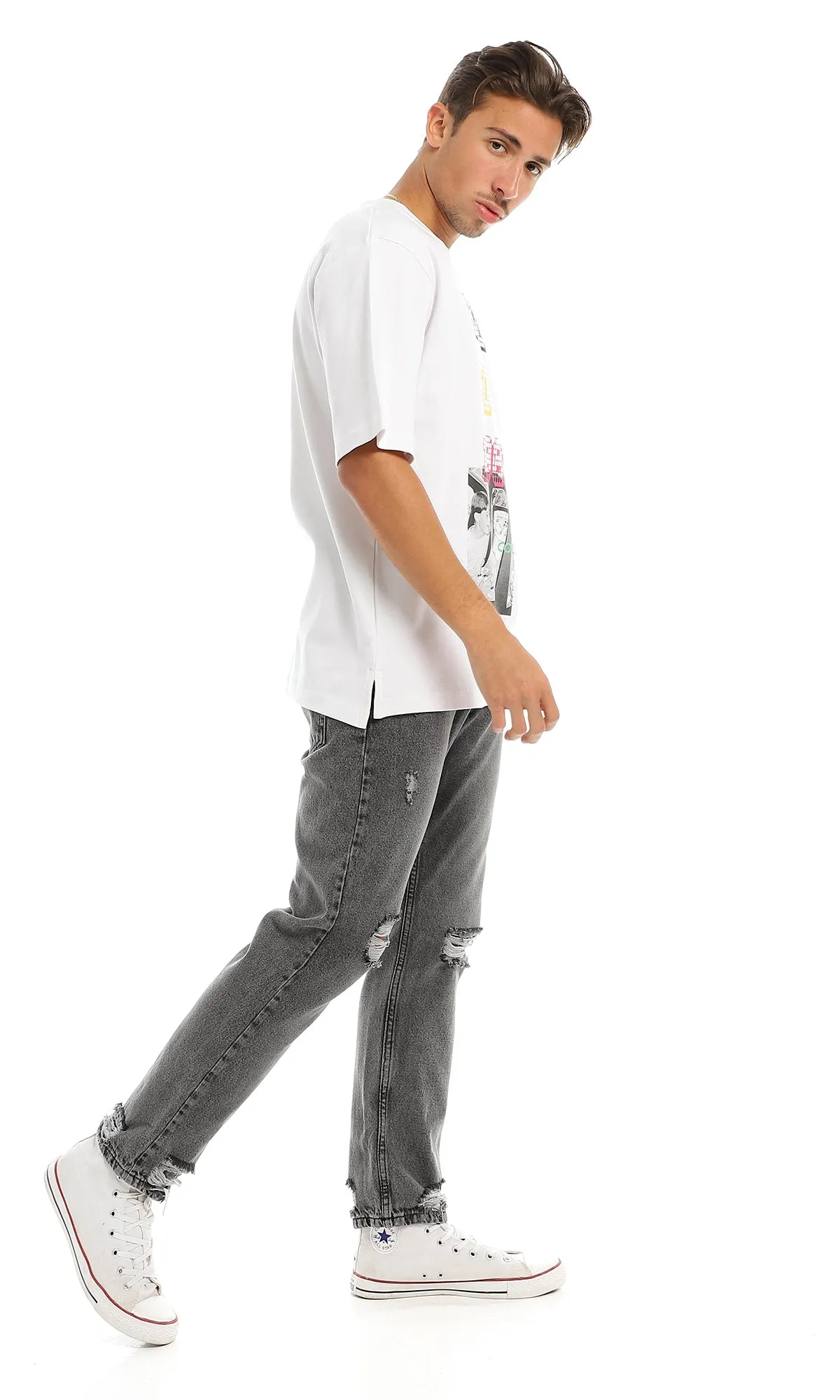 97438 "Back To 1980" Printed Round White T-Shirt