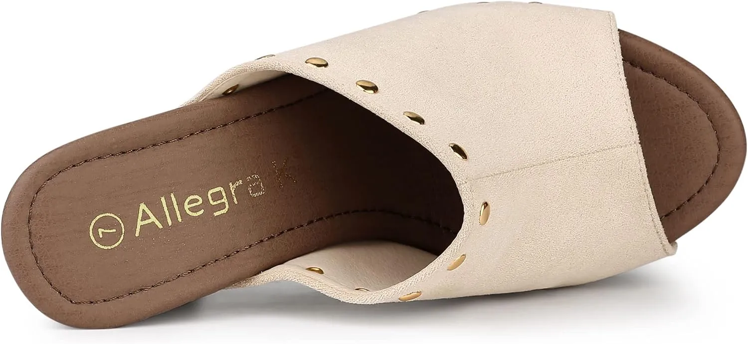Allegra K Women's Open Toe Platform Block Heel Slides Sandals