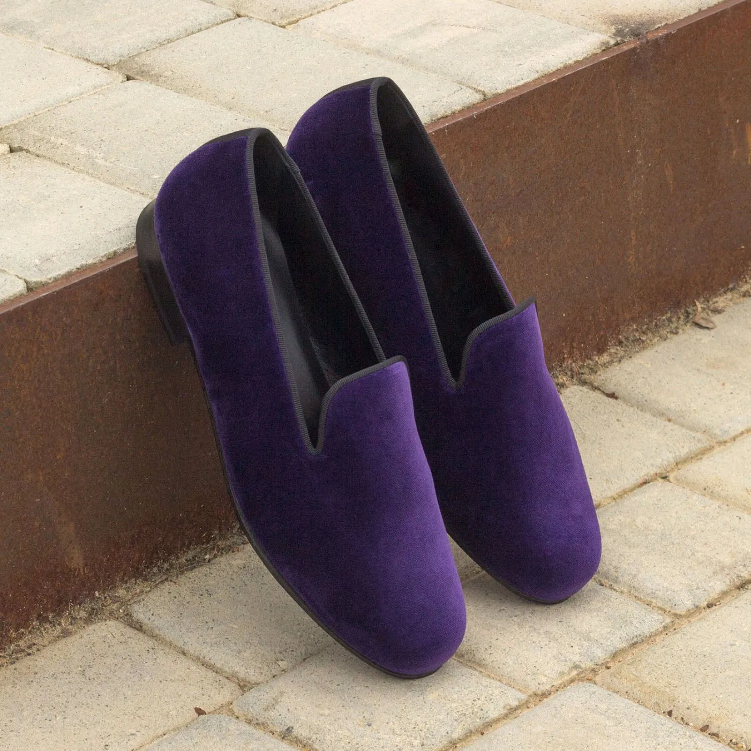 Ambrogio Bespoke Men's Handmade Custom Made Shoes Purple Velvet Wellington Loafers (AMB1310)