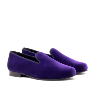 Ambrogio Bespoke Men's Handmade Custom Made Shoes Purple Velvet Wellington Loafers (AMB1310)