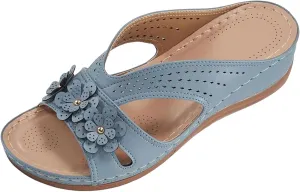 Avylays Orthopedic Sandals for Women Wedge Fashion Flower Arch Support Summer Open Toe Thick Cushion Slides Shoes