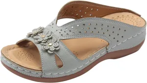 Avylays Orthopedic Sandals for Women Wedge Fashion Flower Arch Support Summer Open Toe Thick Cushion Slides Shoes