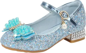 Baby Heels Mary Jane Glitter Shoes Bows Sequin Party Footwear Dress Shoes Flower Girls Shoes for Wedding Party