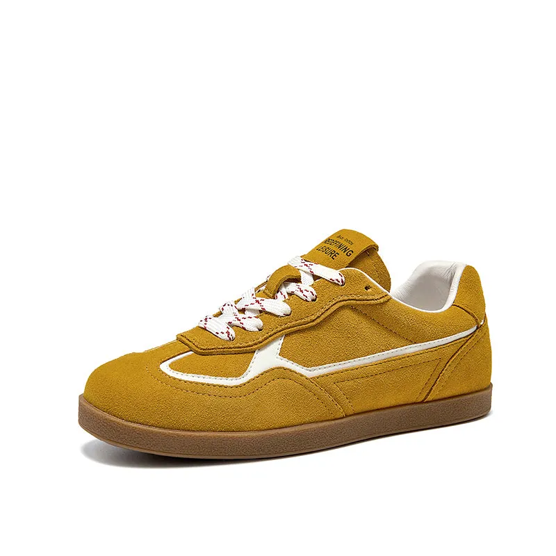 BeauToday Suede Neutral Tennis Sneakers Flats for Women with Patchwork Design