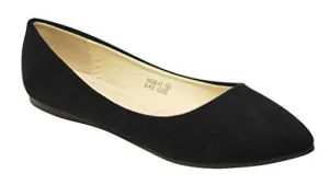 Bella marie Angie-53 Women's Classic Pointy Toe Ballet PU Slip On Suede Flats Black 9
