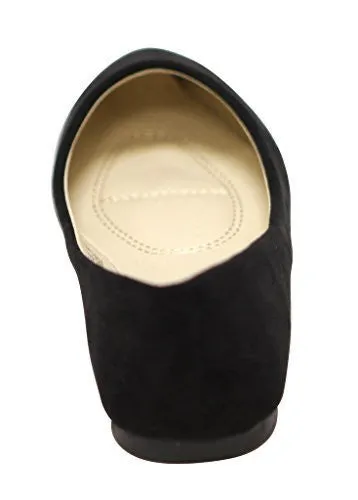 Bella marie Angie-53 Women's Classic Pointy Toe Ballet PU Slip On Suede Flats Black 9