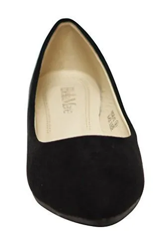 Bella marie Angie-53 Women's Classic Pointy Toe Ballet PU Slip On Suede Flats Black 9