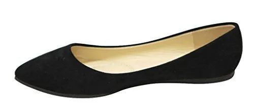 Bella marie Angie-53 Women's Classic Pointy Toe Ballet PU Slip On Suede Flats Black 9
