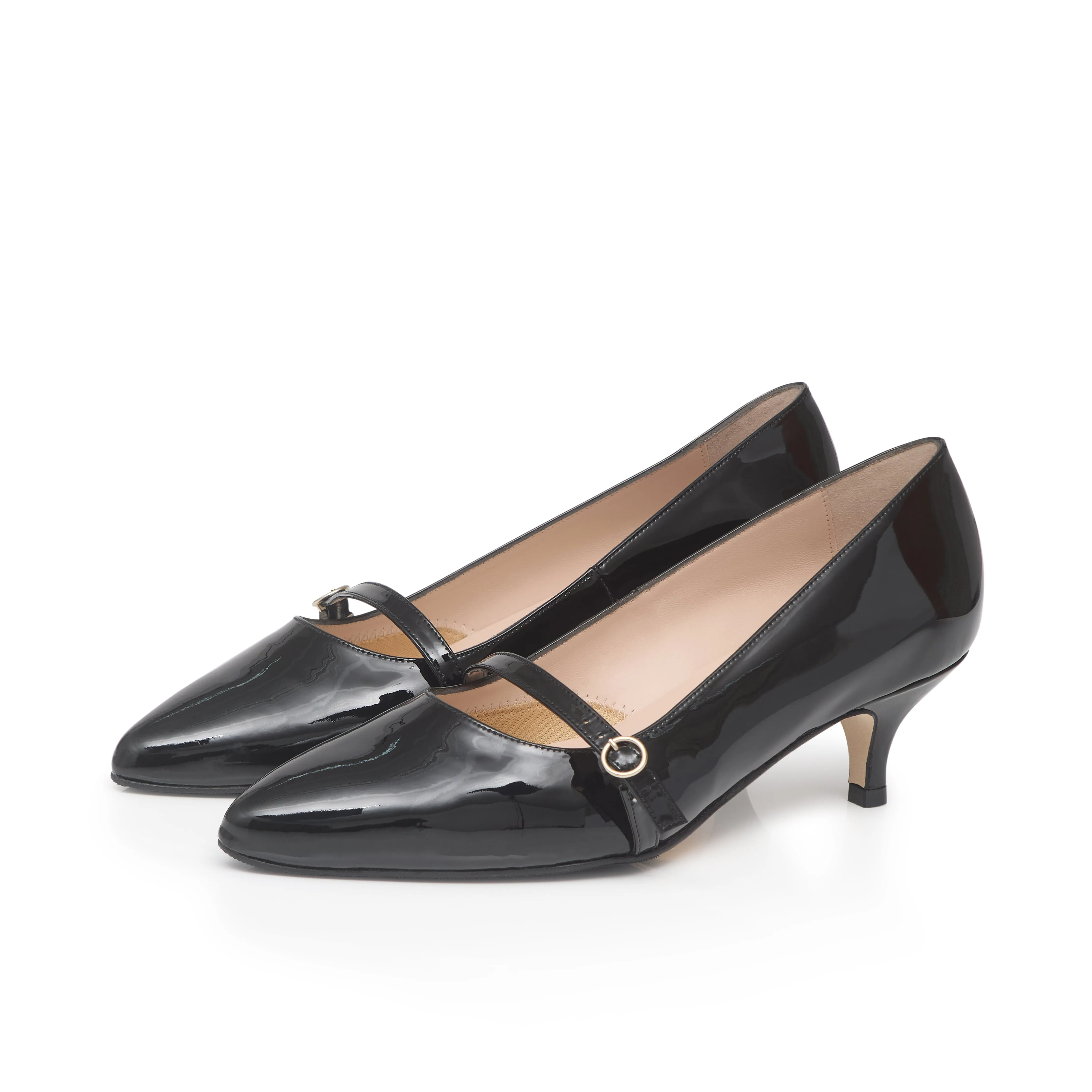 Billie Extra Wide Kitten Heels - Black Patent Leather
