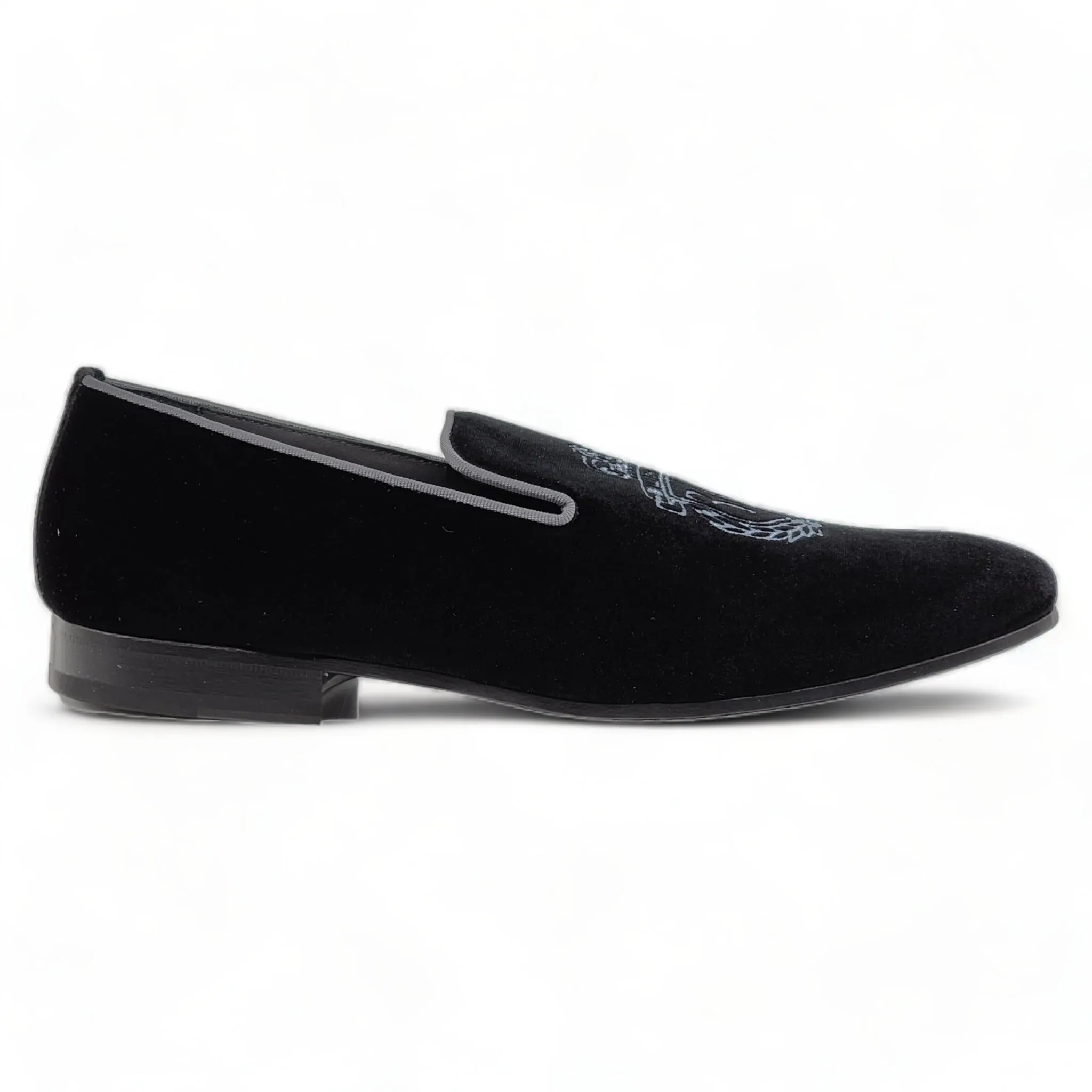 Billionaire Velvet Loafers Crest  in Black