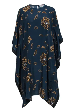 Billy Reid - Navy & Gold Floral Print Caftan Dress Sz M/L