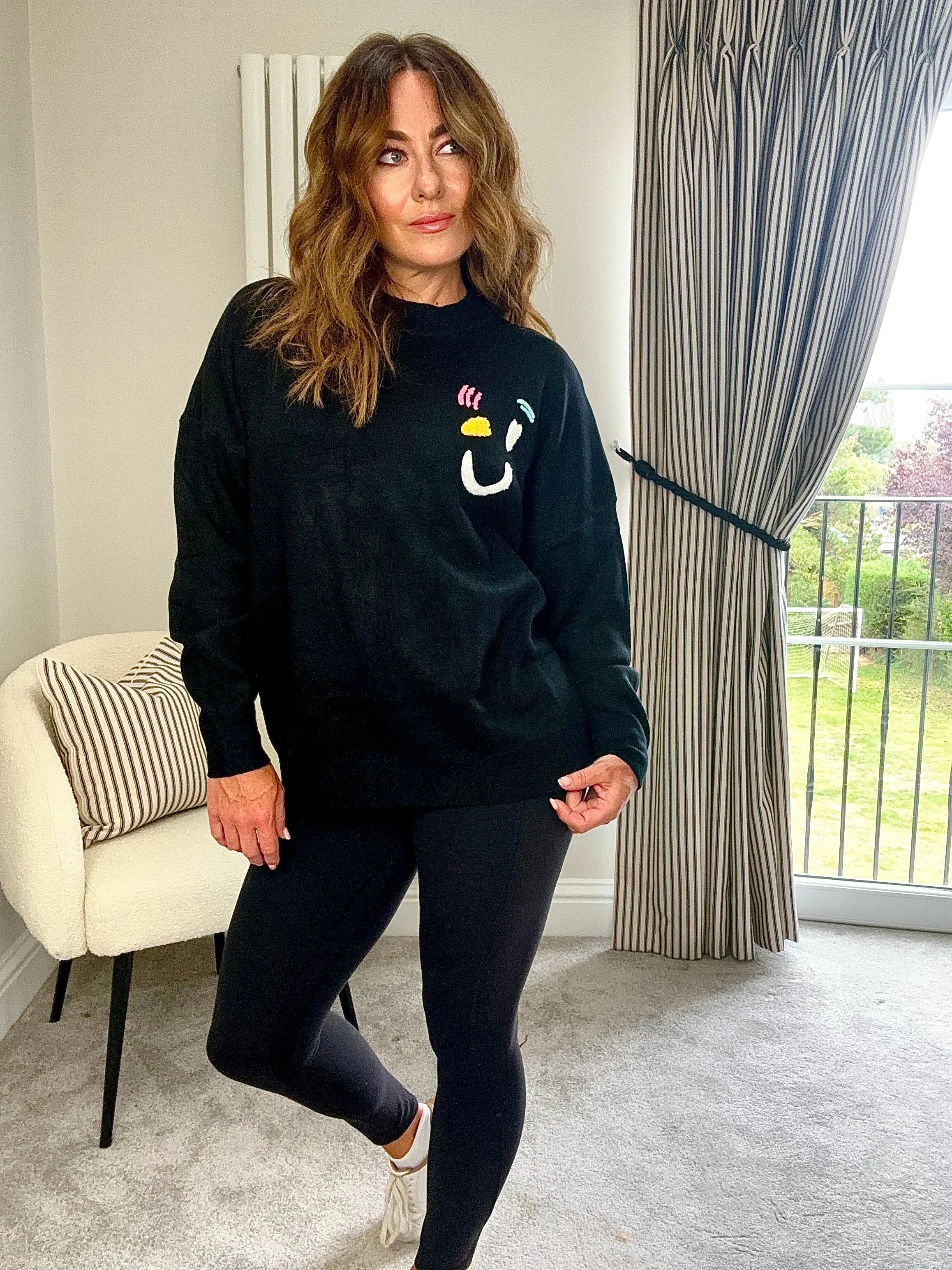 BLACK GRAPHIC KNIT JUMPER