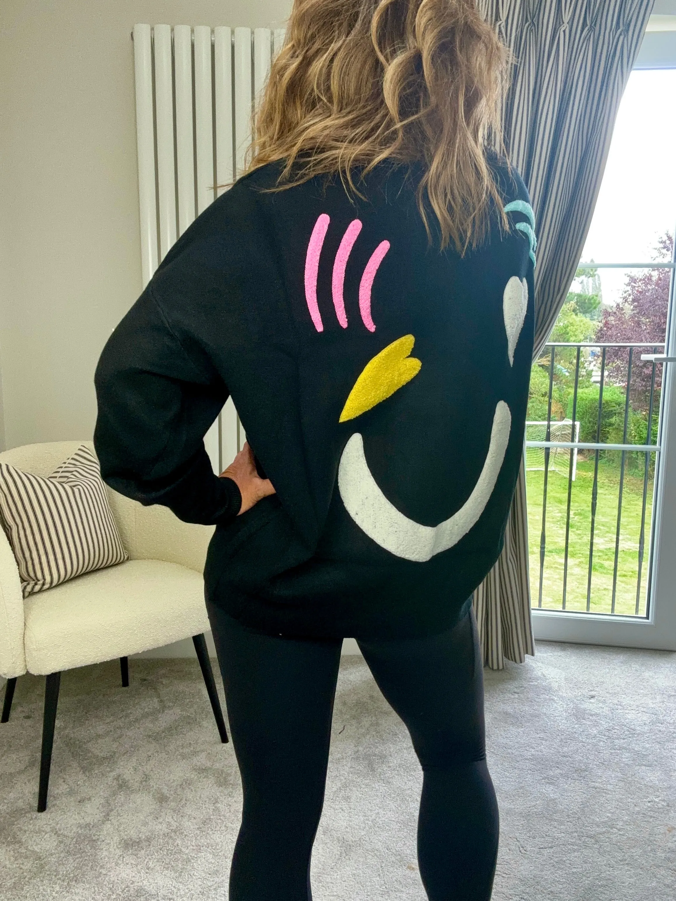 BLACK GRAPHIC KNIT JUMPER