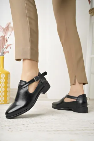 Black Satin Buckled Women's Ballerinas
