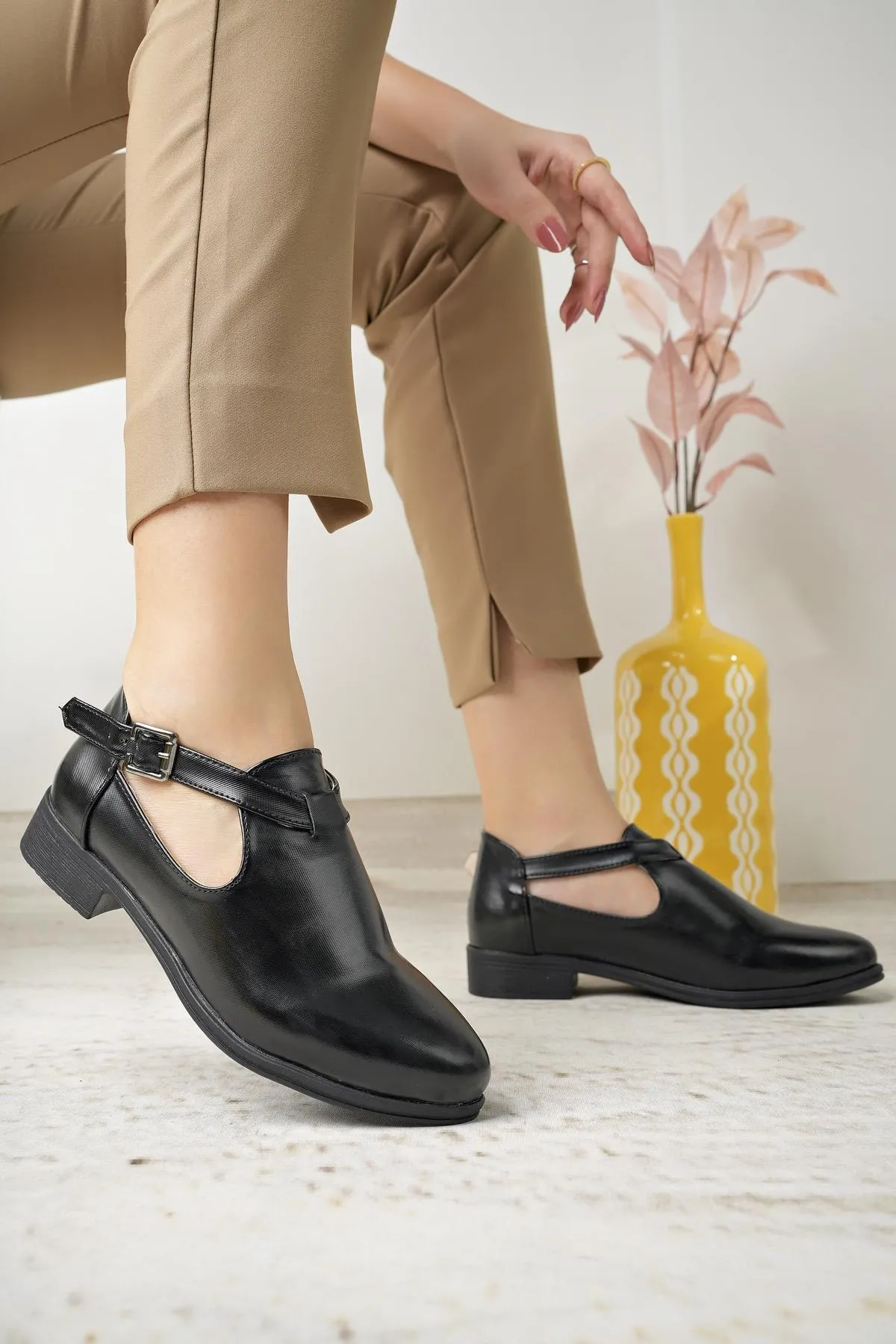 Black Satin Buckled Women's Ballerinas