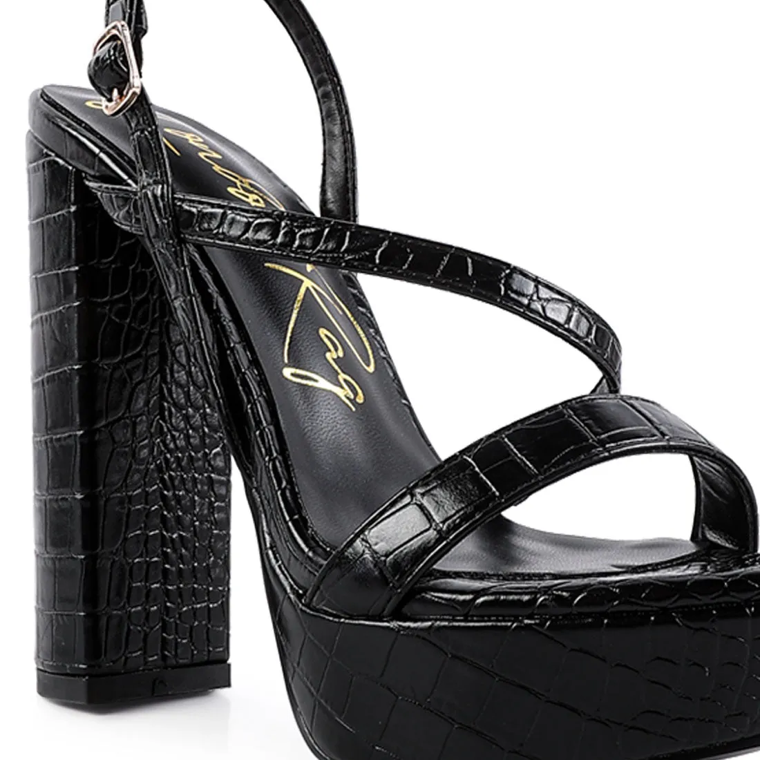 Black Slingback Block High Heeled Sandals