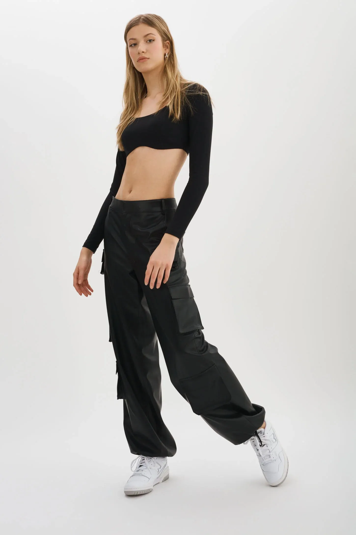 Bobbi Faux Leather Cargo Pant - Black