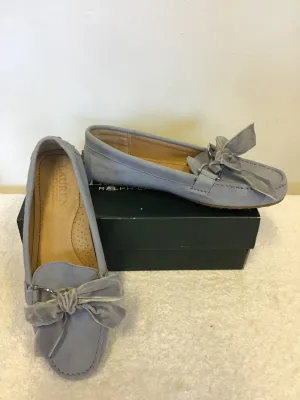 BRAND NEW RALPH LAUREN LIGHT BLUE SUEDE BOW TRIM LOAFERS SIZE 5/38