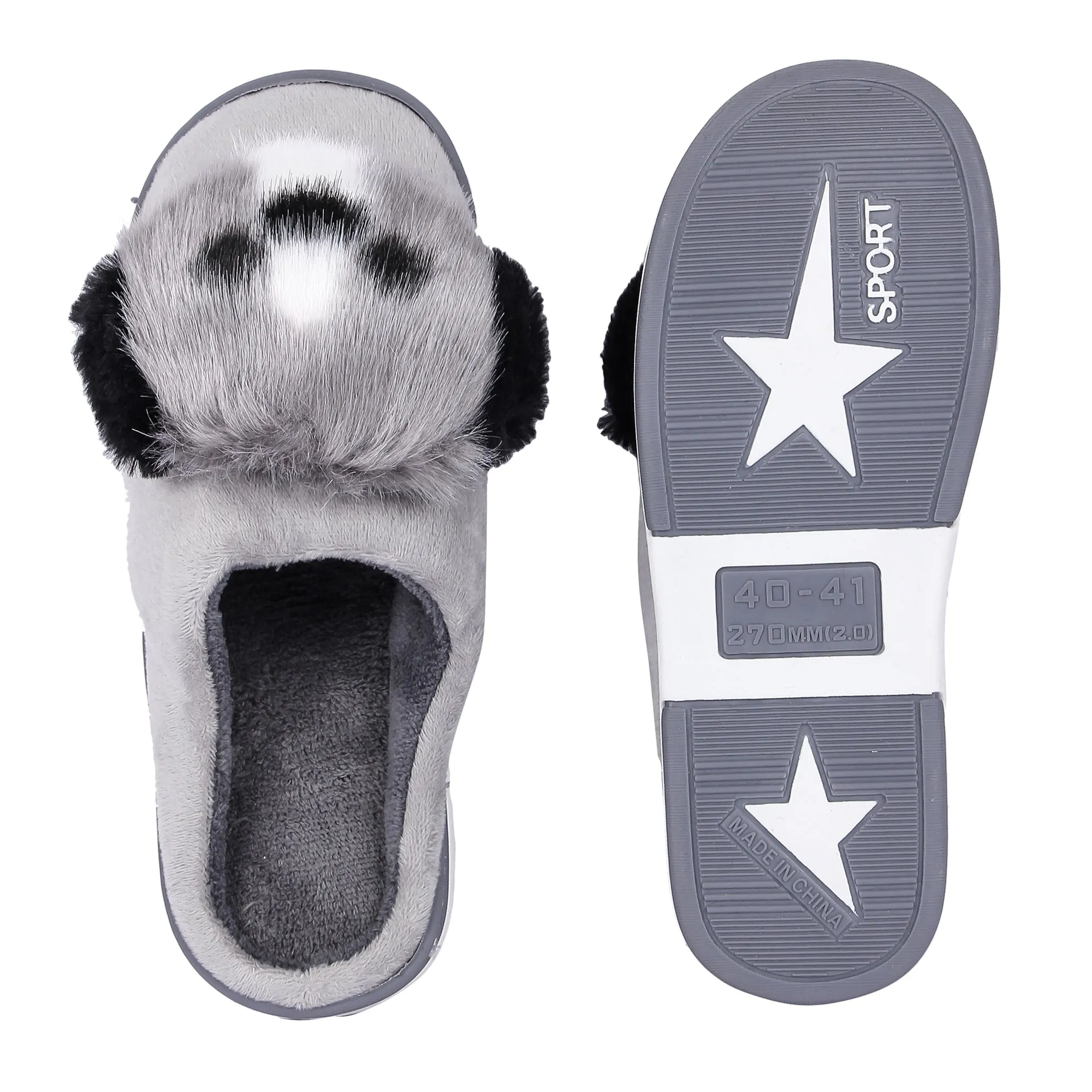 Brauch Women's Grey Cute Dog Winter Slippers
