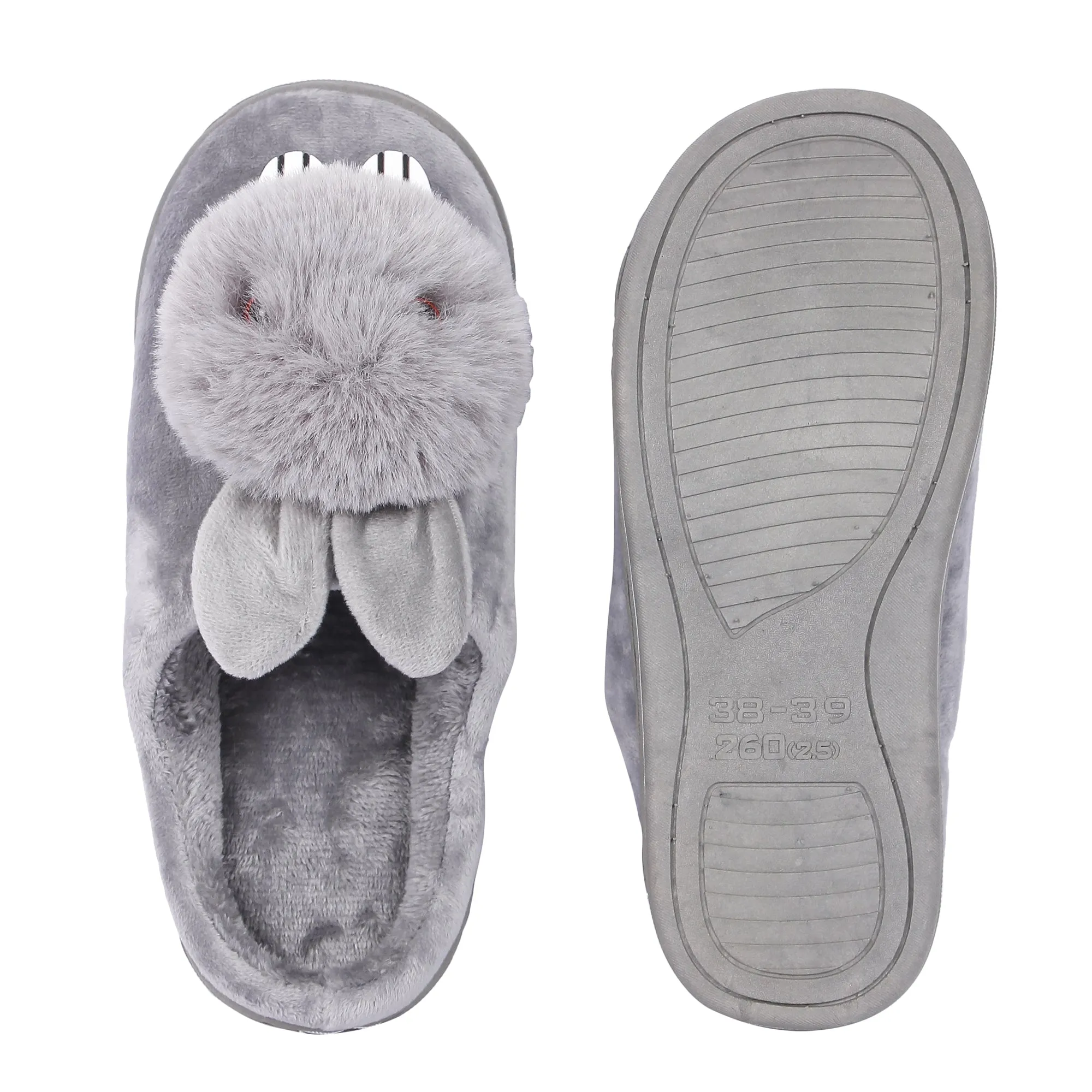 Brauch Women's Grey Cute Rabbit Winter Slippers
