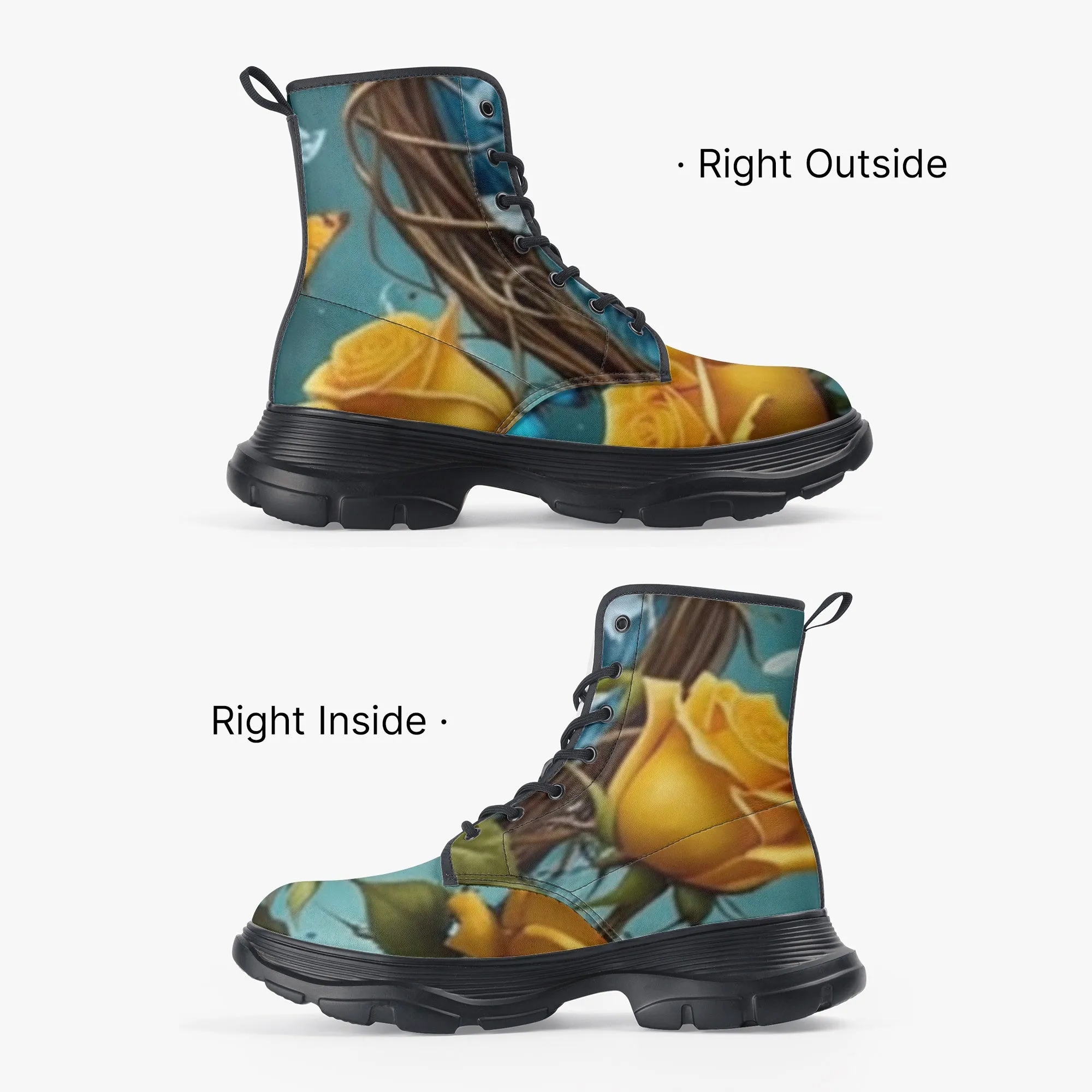 Butterfly & Roses Casual Leather Chunky Boots