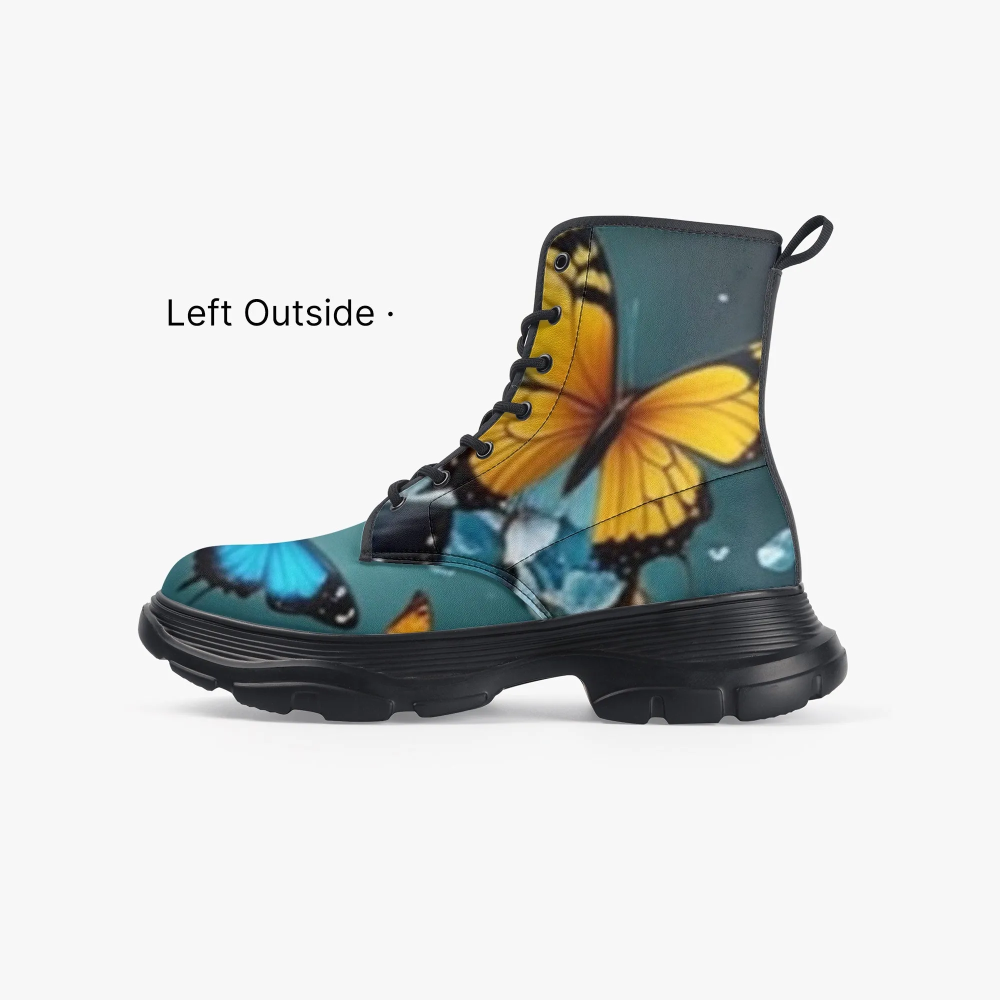 Butterfly & Roses Casual Leather Chunky Boots