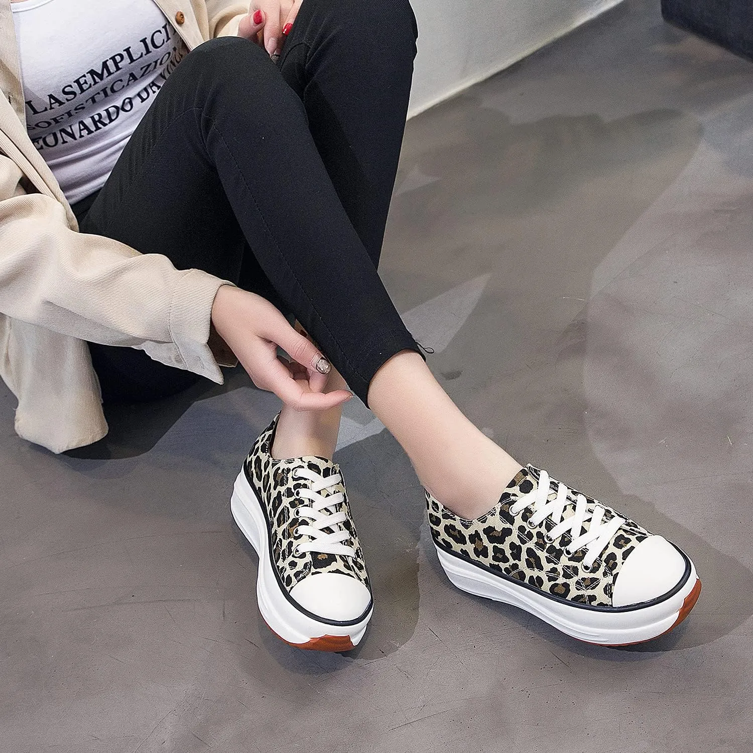 Canvas Wedge Sneakers for Women Wedge Heels Fashion Shoes Slip-On High Top Sneakers Rubber Sole Platform Wedge High Top Fashion Sneakers