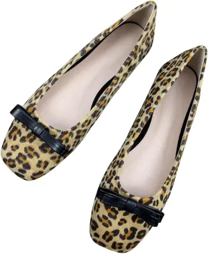 ChaiRong Zhou Women Bowknot Suede Ballet Flats Square Toe Slip on Casual Walk House Shoes