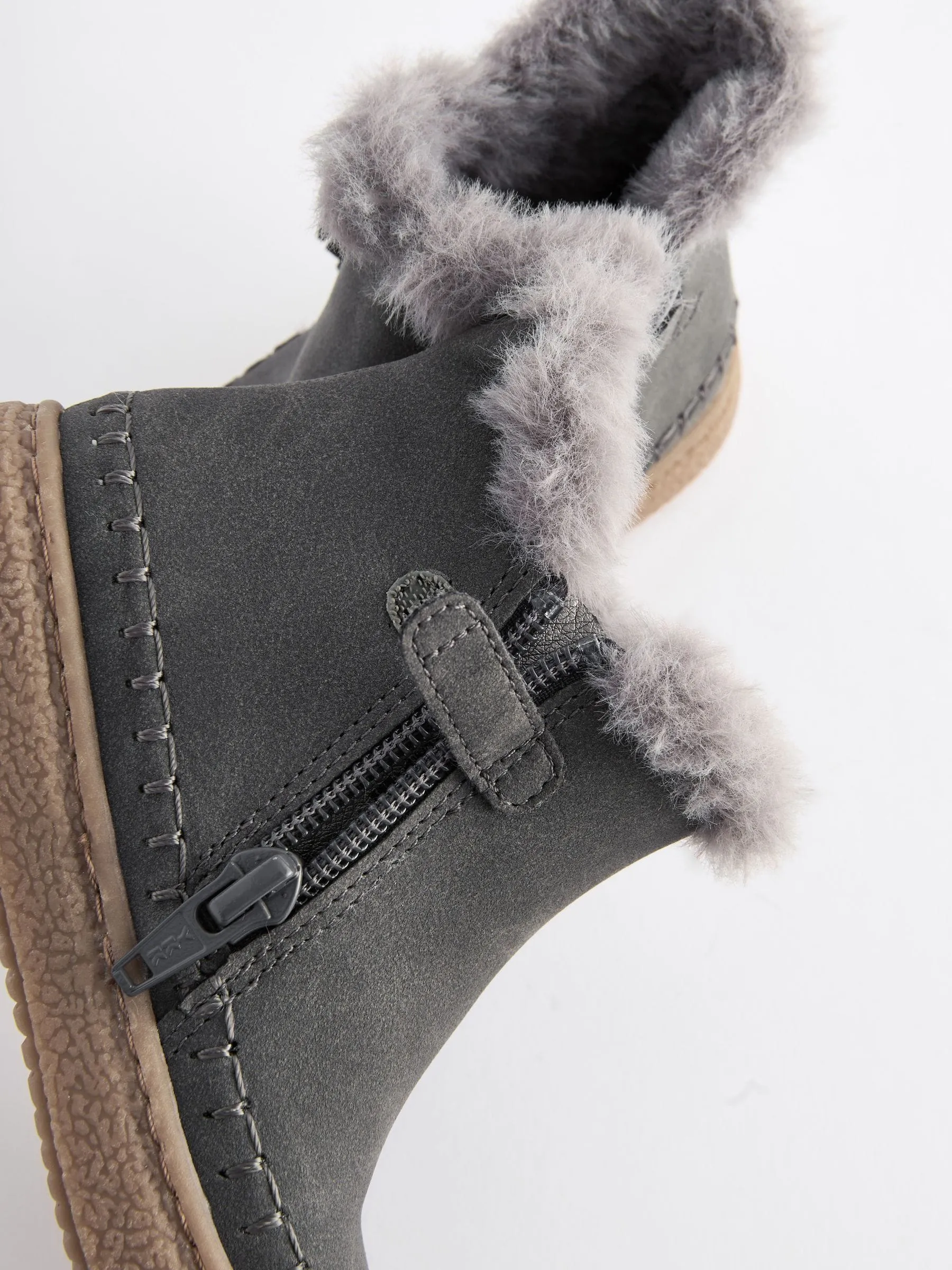 Charcoal Grey Faux Fur Lined Tassel Ankle Boots