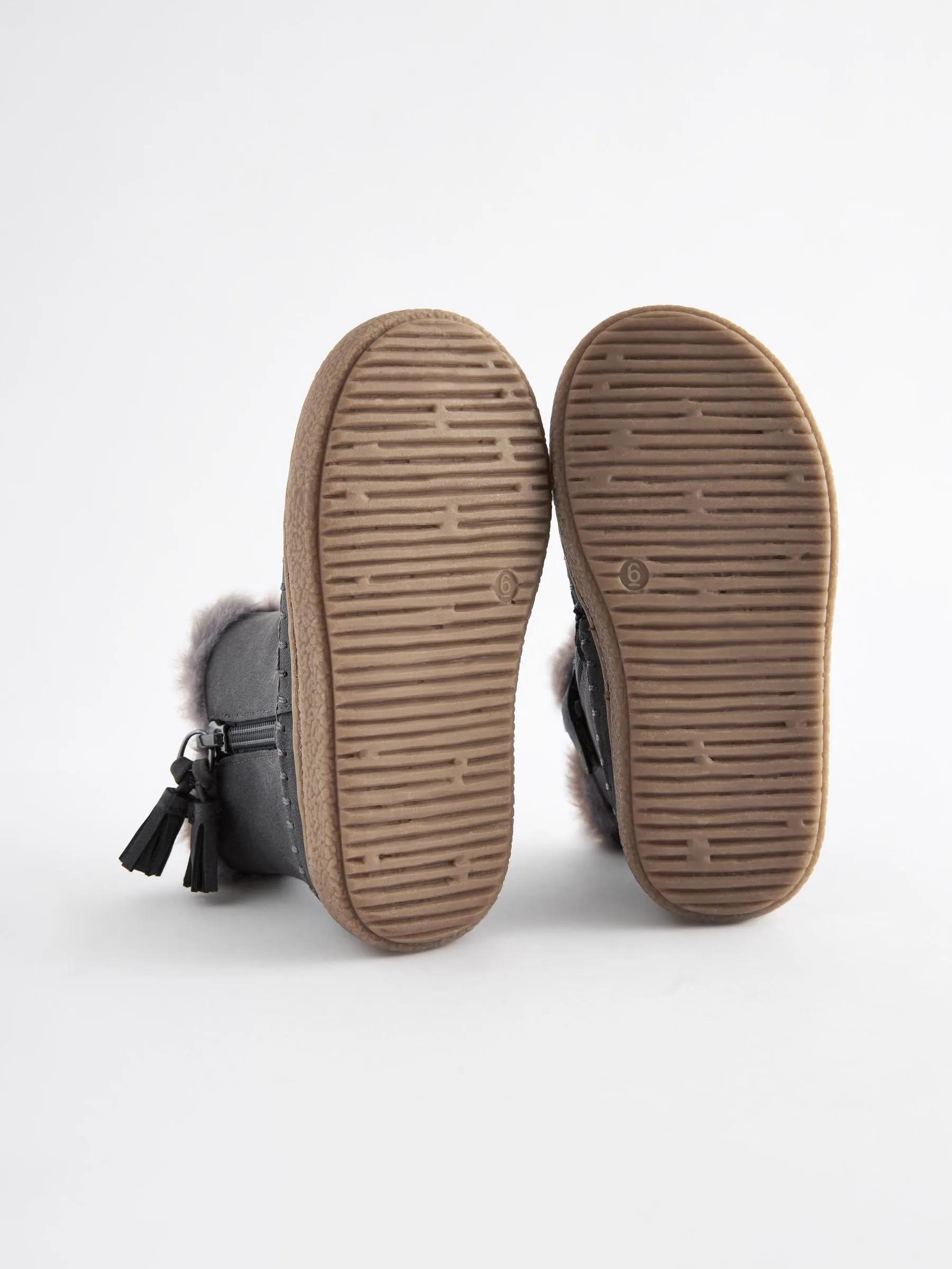 Charcoal Grey Faux Fur Lined Tassel Ankle Boots