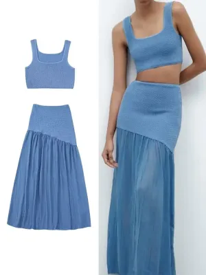 Chic Blue Summer Skirt Ensemble