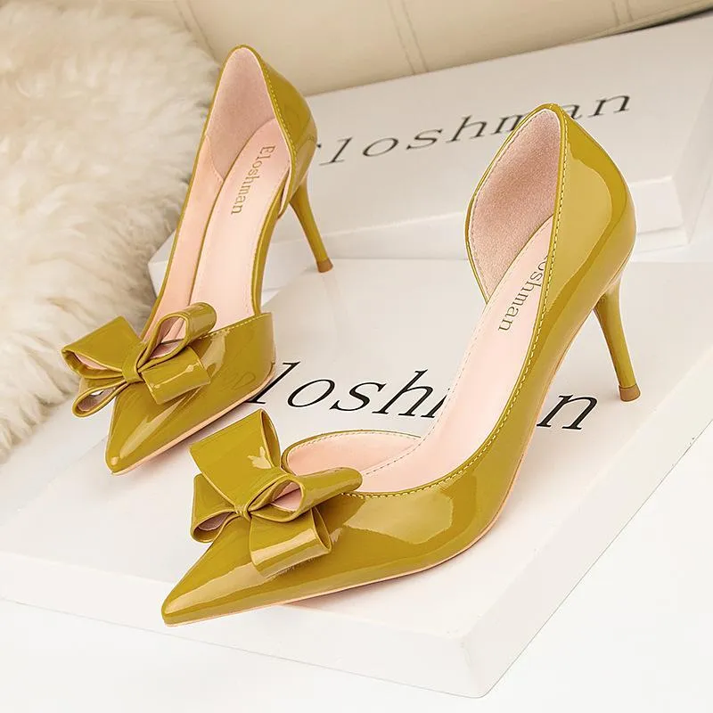 Chicvane Bowknot Side Cutout Closed Pointed Toe Stiletto Party Bridal Shoes