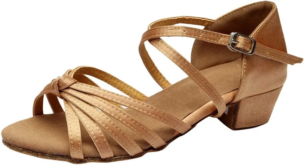 Chunky Heels Sandals Women Summer Dress Shoes Latin Dance Shoes Satin Ballroom Tango Performance Practice Dance Shoes