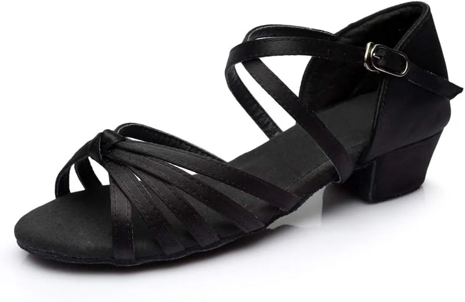 Chunky Heels Sandals Women Summer Dress Shoes Latin Dance Shoes Satin Ballroom Tango Performance Practice Dance Shoes