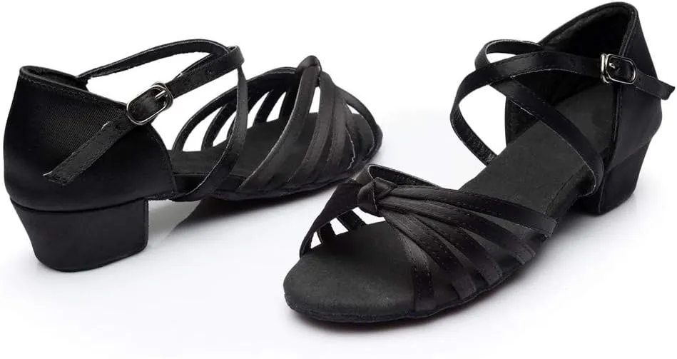 Chunky Heels Sandals Women Summer Dress Shoes Latin Dance Shoes Satin Ballroom Tango Performance Practice Dance Shoes
