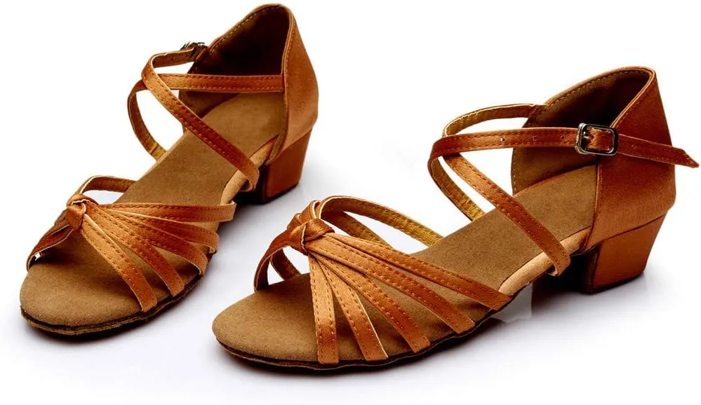 Chunky Heels Sandals Women Summer Dress Shoes Latin Dance Shoes Satin Ballroom Tango Performance Practice Dance Shoes
