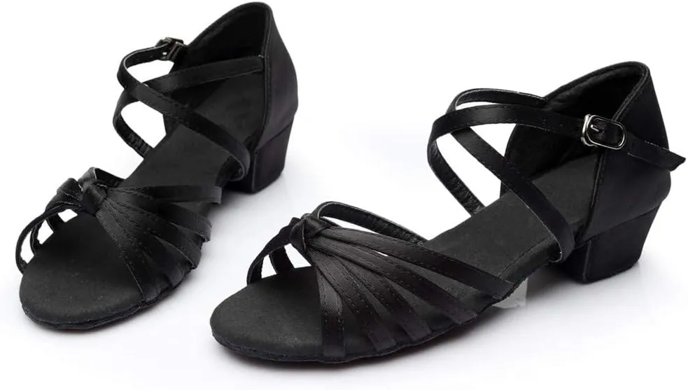 Chunky Heels Sandals Women Summer Dress Shoes Latin Dance Shoes Satin Ballroom Tango Performance Practice Dance Shoes