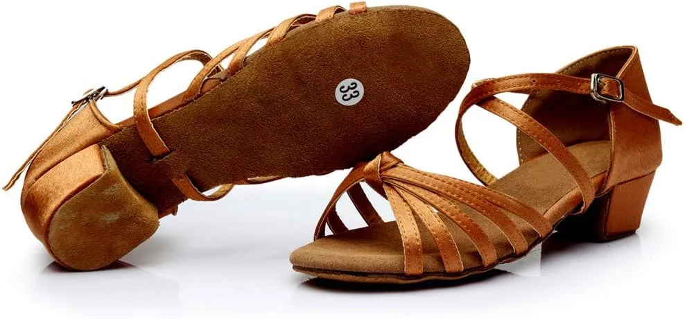 Chunky Heels Sandals Women Summer Dress Shoes Latin Dance Shoes Satin Ballroom Tango Performance Practice Dance Shoes
