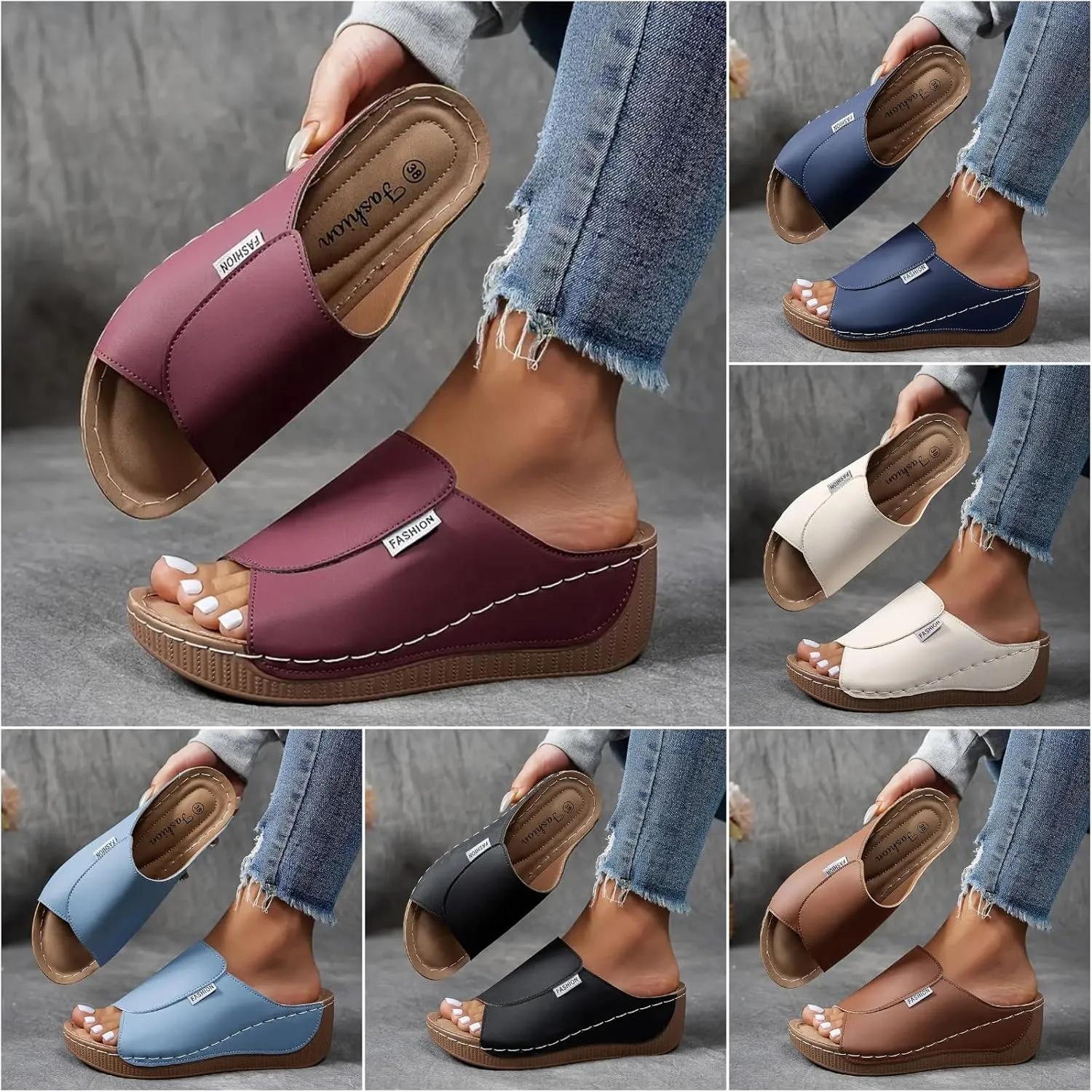 Comfortable Arch Support Sandals Slides Women's Summer Orthotic Leather Platform Wedge Sandals for Women 2025, Breathable Orthopedic Slip On Sandal, Women All Day Comfort Walking Casual Sandal