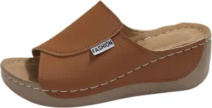 Comfortable Arch Support Sandals Slides Women's Summer Orthotic Leather Platform Wedge Sandals for Women 2025, Breathable Orthopedic Slip On Sandal, Women All Day Comfort Walking Casual Sandal