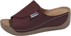 Comfortable Arch Support Sandals Slides Women's Summer Orthotic Leather Platform Wedge Sandals for Women 2025, Breathable Orthopedic Slip On Sandal, Women All Day Comfort Walking Casual Sandal