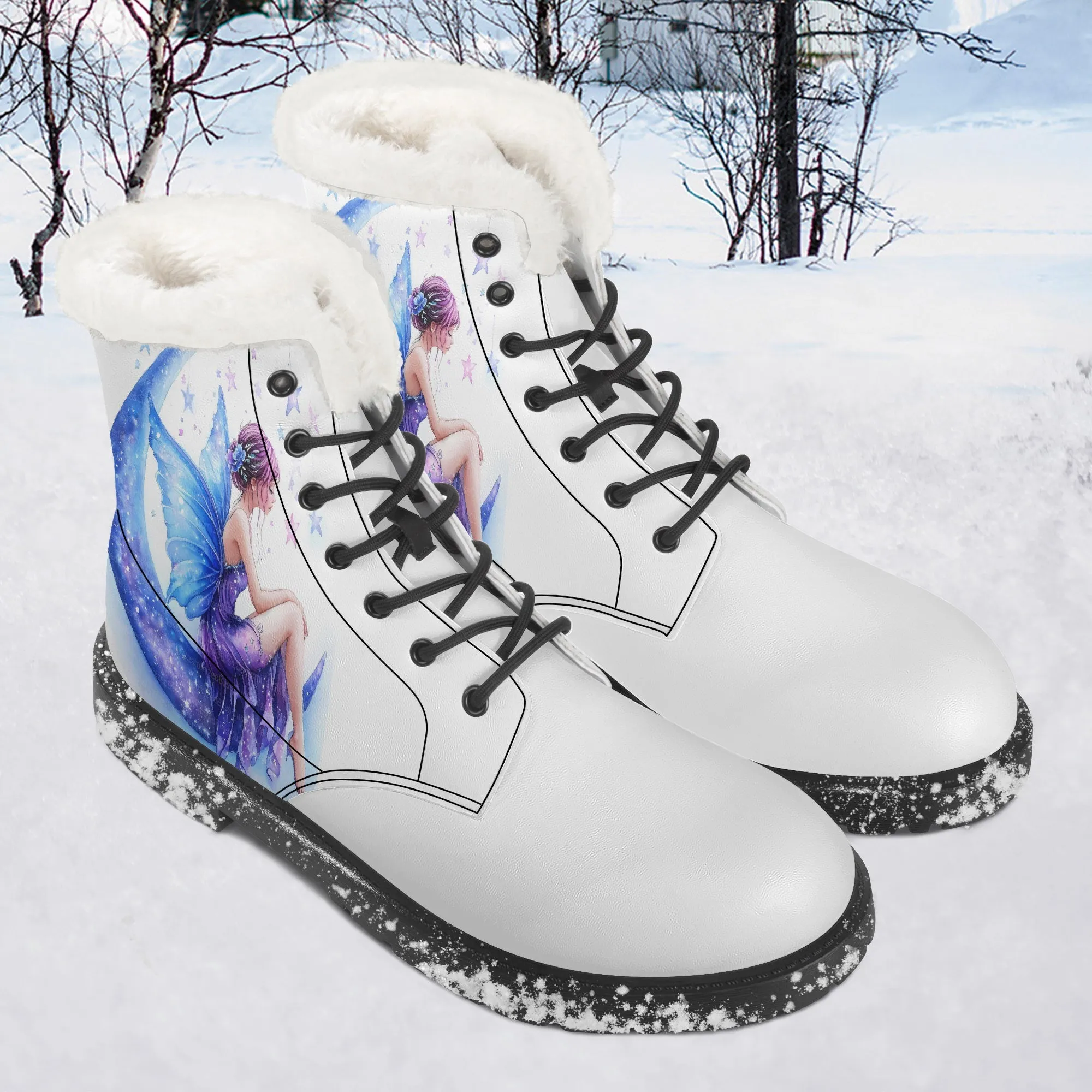Crescent Moon Fairy Faux Fur Leather Boots