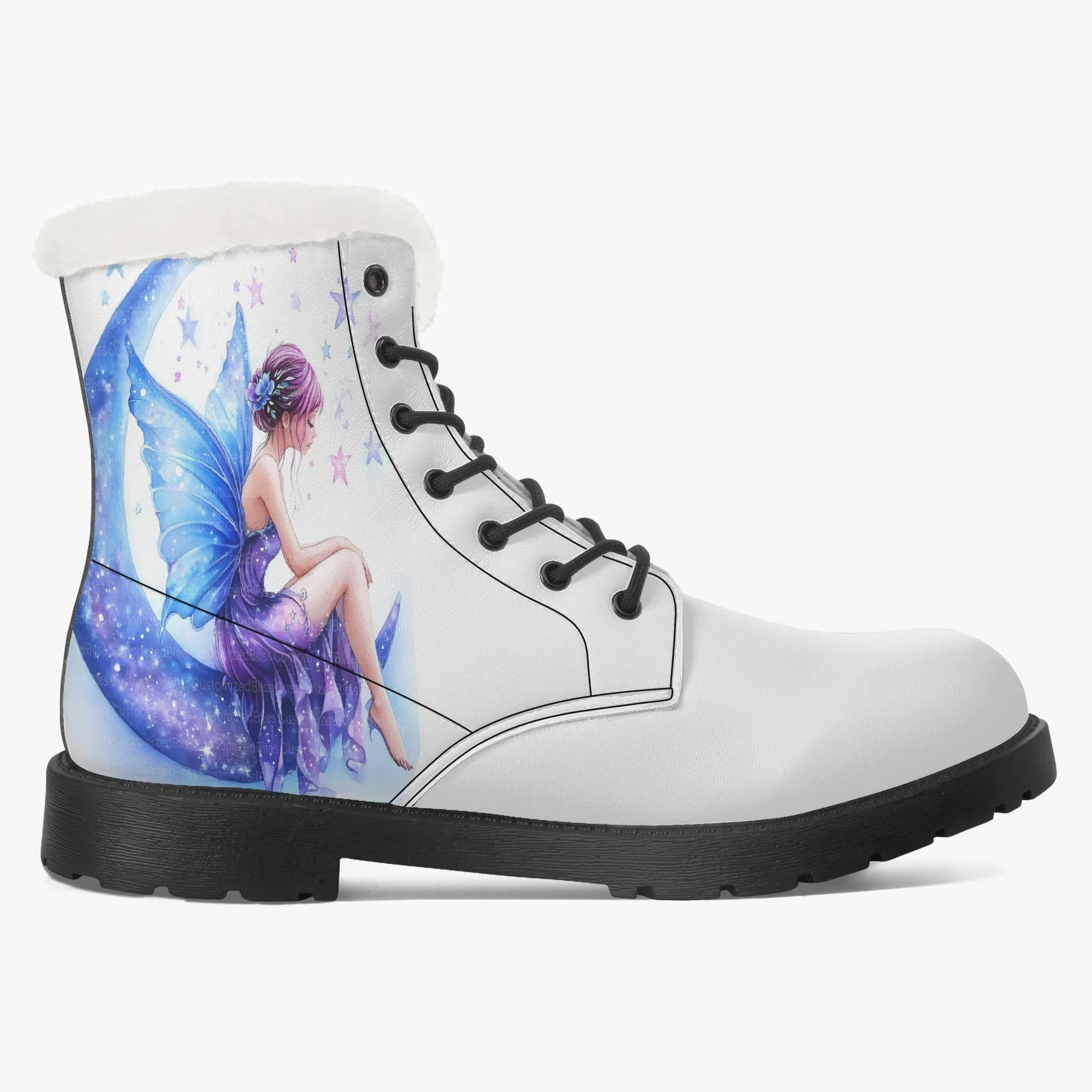 Crescent Moon Fairy Faux Fur Leather Boots