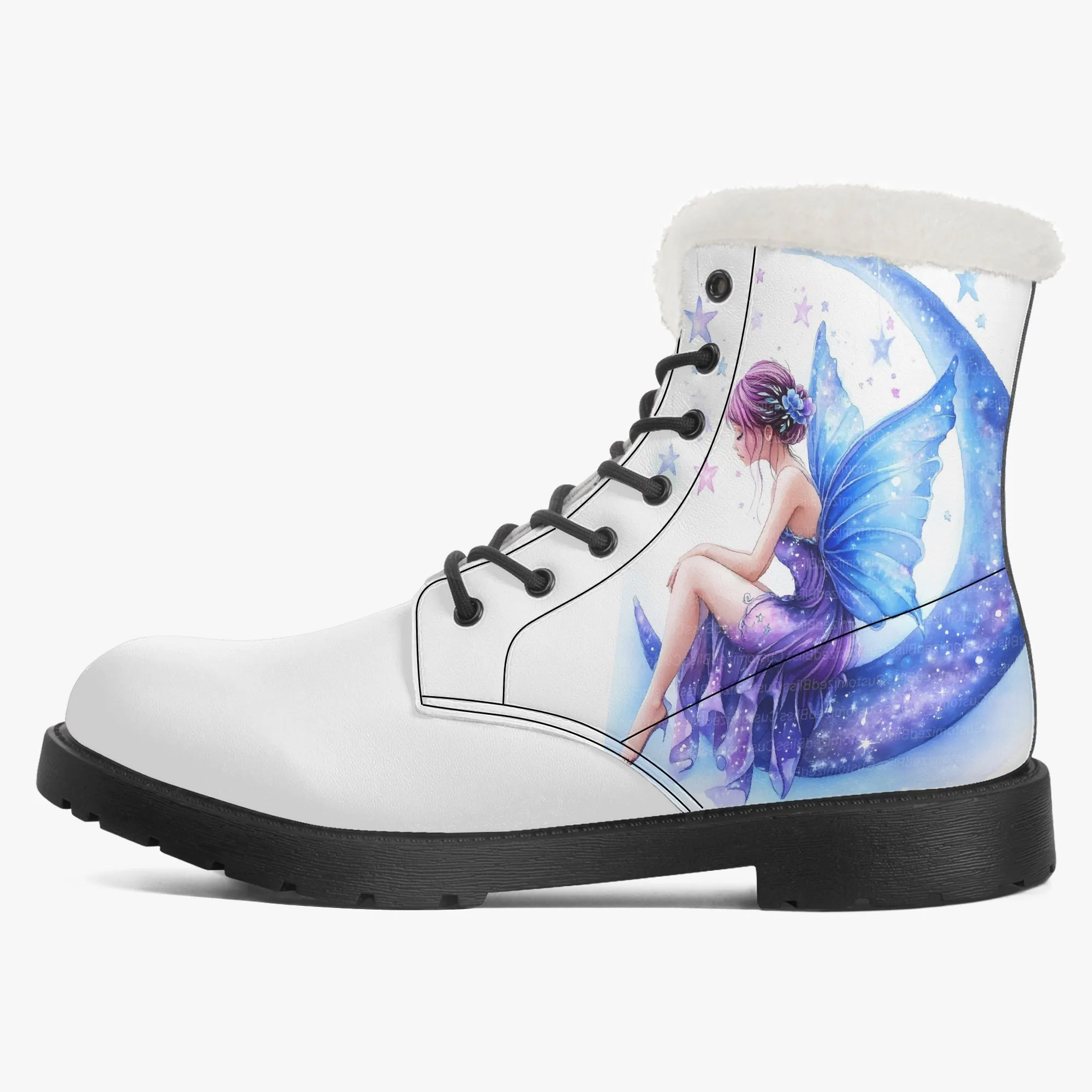 Crescent Moon Fairy Faux Fur Leather Boots